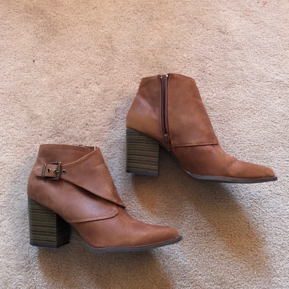 Qupid Tan Western Booties Tan Ankle Boot Brown Tan Cowboy Boots Chestnut Size 7